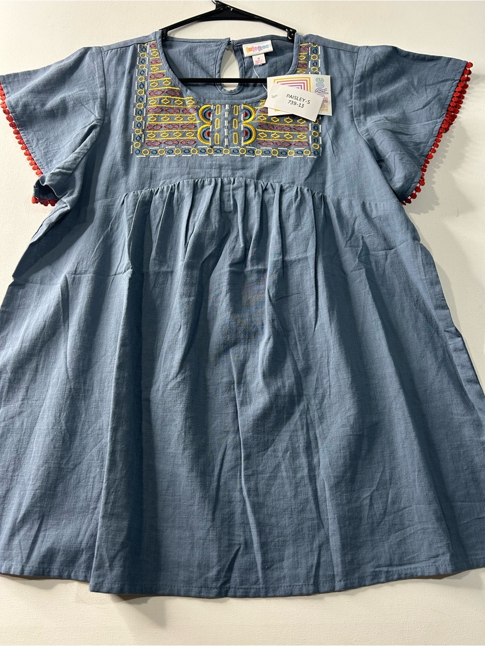 NWT Lularoe Small Paisley Blue Boho Top with Embroidery